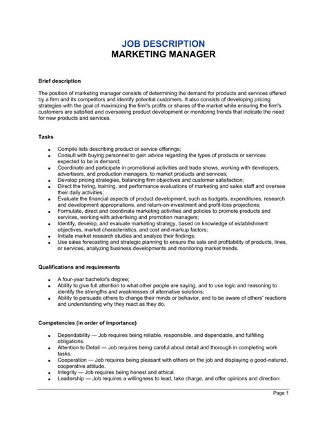 Marketing Manager Job Description Template By Business In A Box