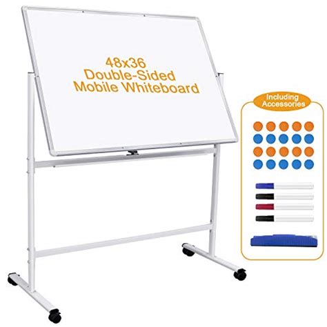 Mobile Whiteboard 48x 36 Double Sided Rolling Whiteboard With Stand