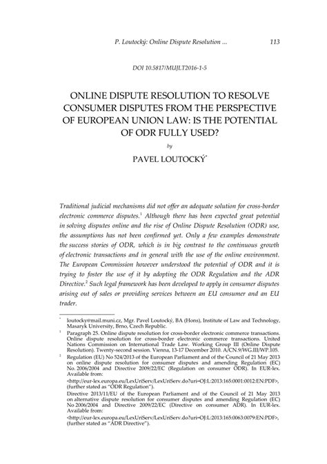 PDF Online Dispute Resolution To Resolve Consumer Disputes From The