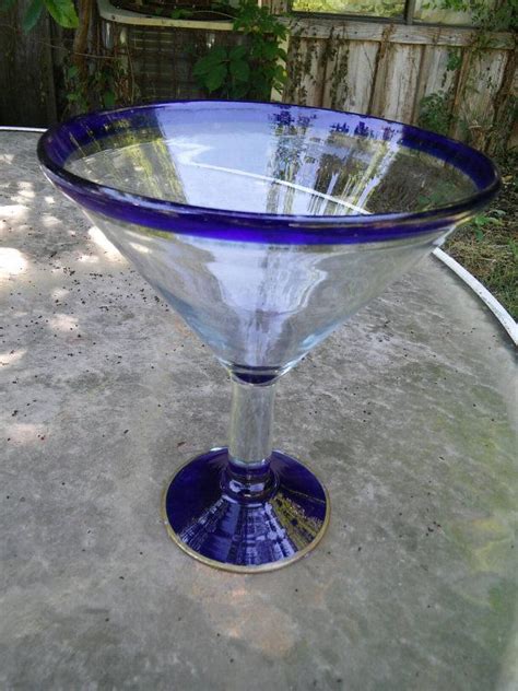 Extra Large Margarita Glass Cobalt Blue Rim With Brass Rimmed Etsy Glass Margarita Glass
