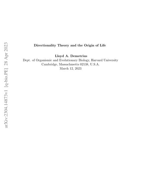 PDF Directionality Theory And The Origin Of Life