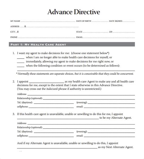 10 Advance Directive Forms Samples Examples And Format Sample Templates