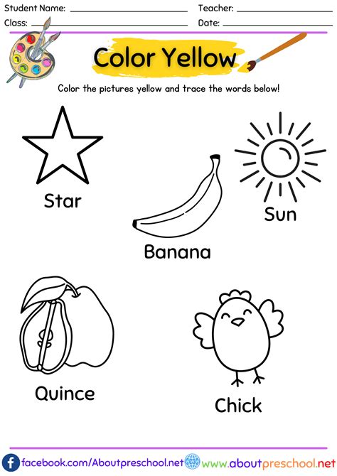 Color Yellow Worksheets For Toddlers