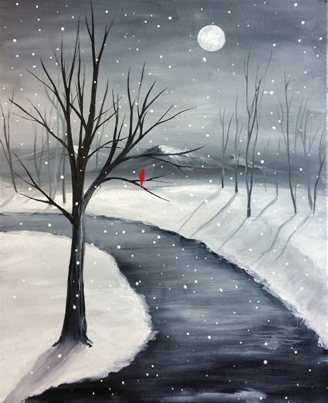 Paint Nite One Lone Red Cardinal Beginner Canvas