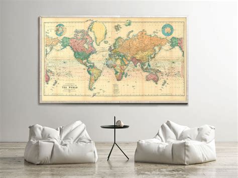 Old Map Of The World 1898 Mercator Projection Vintage World Map