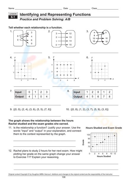 Identifying And Representing Functions Worksheet