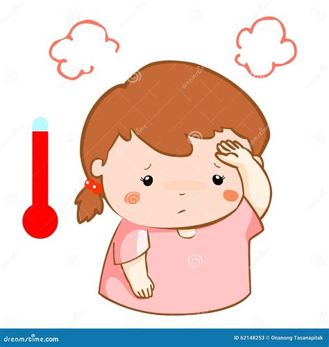 Girl Got Fever High Temperature Cartoon Stock Vector Illustration Of