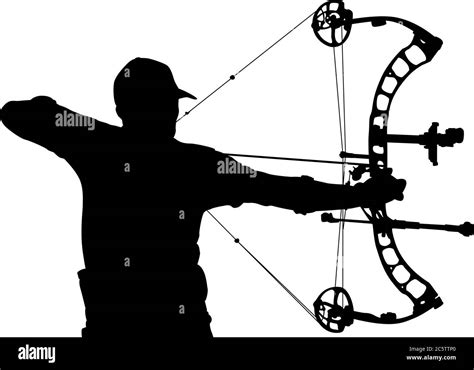 Silhouette Of An Archer Aiming With A Compound Bow Stock Vector Image