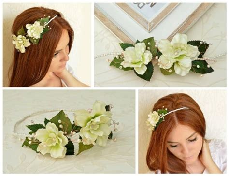 Bridal Flower Crown Ivory Wedding Hairpiece Pearl Headpiece Floral