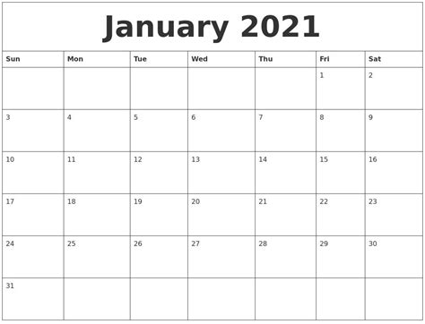 Free Printable Monthly Calendar 2021 Printable Calendar 2023