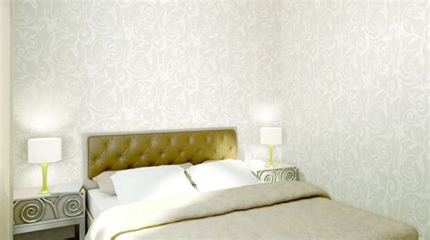 Free Download White Pattern Wallpaper The Bedroom Interior Design 3d