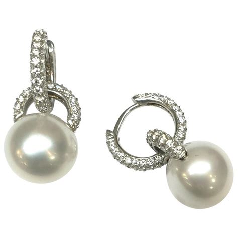 White Gold And Diamond Hoop Earrings With Detachable Diamond And Pearl