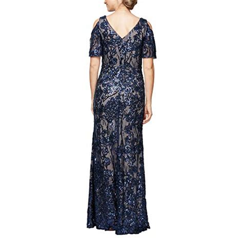 Alex Evenings Womens Long Sequin Dress With Flutter Sleeves