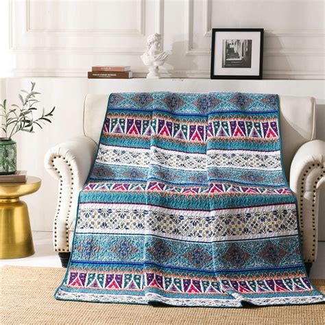 Qucover Quilted Bed Throws Single Size Vintage Bohemian Patchwork Sofa