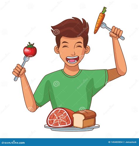 Young Man And Healthy Food Stock Vector Illustration Of Foodstuff