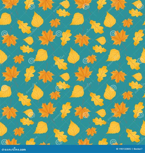 Seamless Autumn Pattern Made Of Yellow Leaves Of Maple Birch And Oak