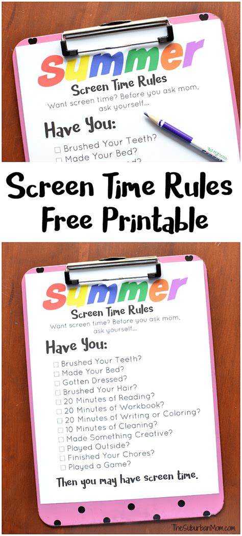 How much screen time for kids is best depends largely on their age. Summer Screen Time Rules Printable - The Suburban Mom