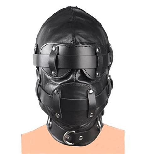 Leather Padded Blindfold Hood Mask Halloween Lace Up Gimpunisex Full