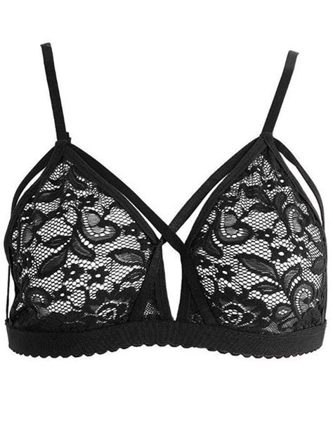 Diconna Floral Sheer Lace Triangle Bralette Bra Crop Top