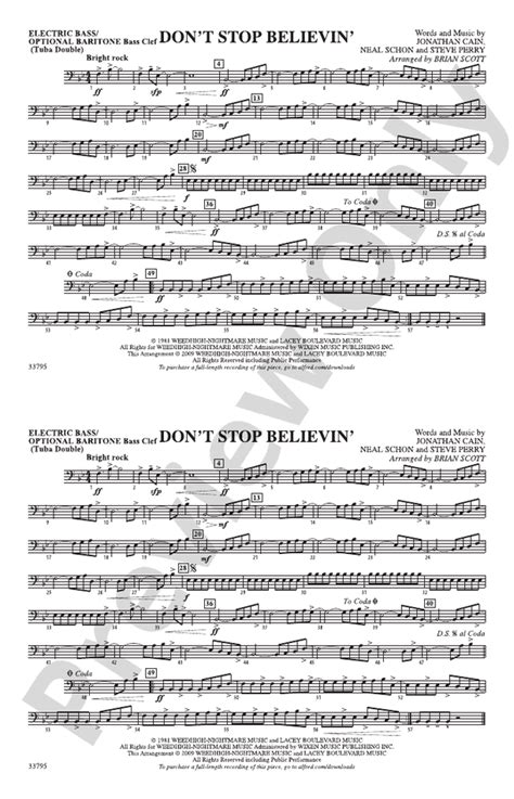 Dont Stop Believin Electric Bass Electric Bass Part Digital Sheet