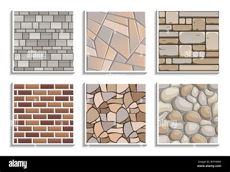 Set Of Seamless Stone Textures Vector Repeated Patterns Of 3d Brick