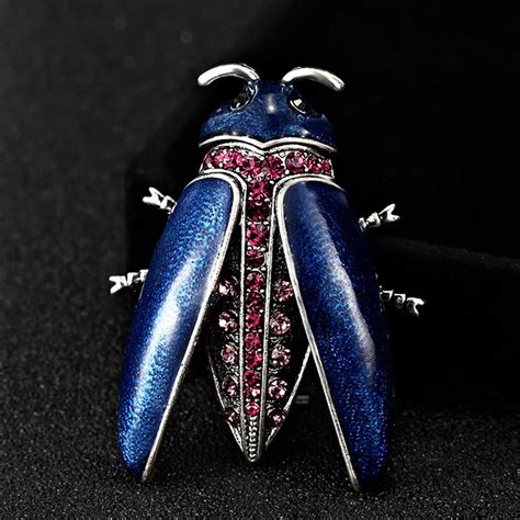 Blucome Green Enamel Insect Brooches Men Jewelry Womens Vintage Hijab