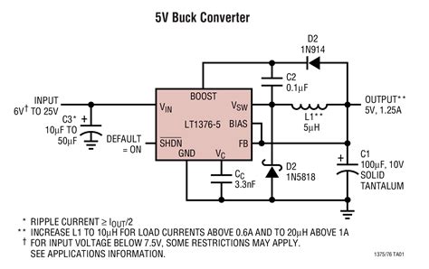 If the losses in the switch and catch diode are ignored, then the of buck converter electrical characteristics table: LT1376 5V Buck Converter Circuit Collection | Analog Devices