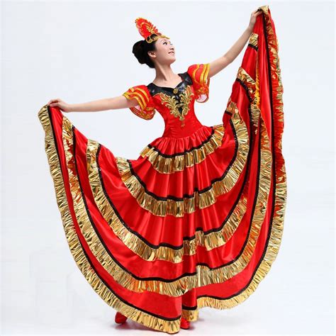 women flamenco dance spanish traditional bullfight belly dresses costumes red skirt performance