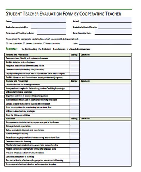 Free 9 Sample Student Evaluation Forms In Ms Word Pdf