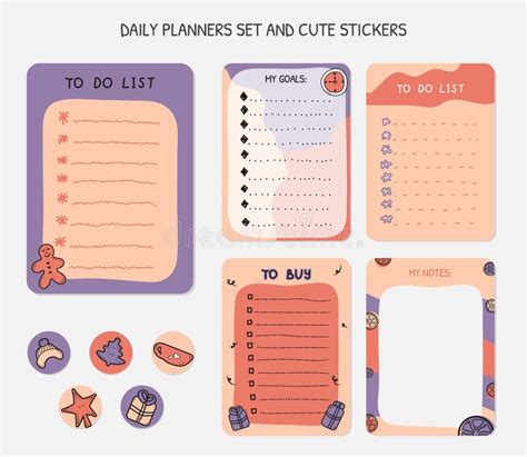 Cute Daily Calendar And To Do List Template Note Paper And Stickers