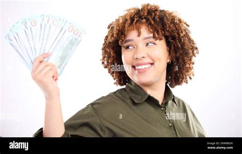 finance money and winner with happy with black woman for investment success or growth cash