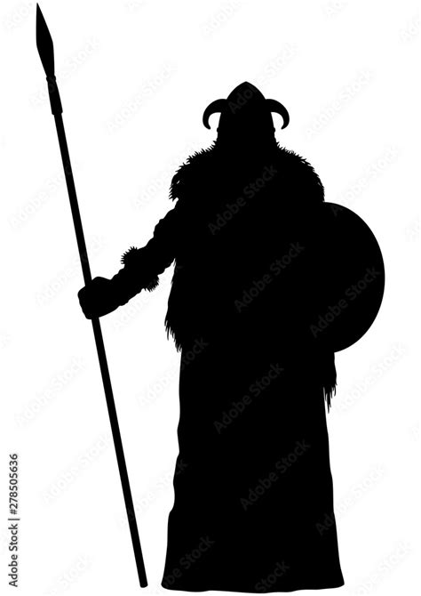 Viking Spearman Silhouette Illustration Stylized Nordic Warrior With A