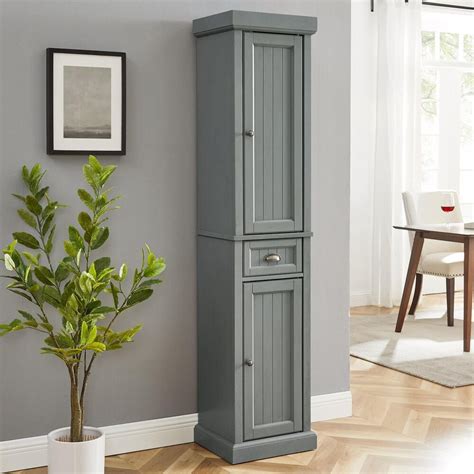 Crosley Furniture Seaside Tall Linen Cabinet In Distressed Gray Nfm