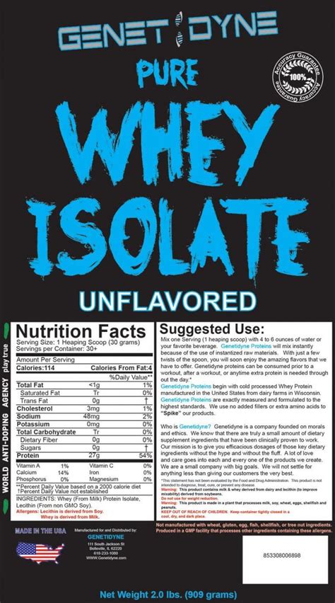Unflavored Whey Protein Isolate Powder Genetidyne