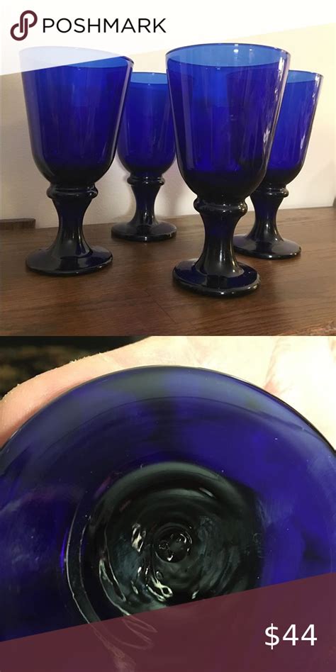 Libbey Cobalt Blue Water Goblets Vintage Set Of 4 Stemmed 12 Ounce Water Goblets By Libbey