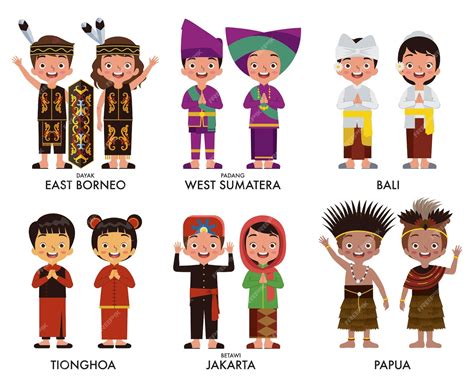 Premium Vector Set Of Indonesian Children Illustration Wearing