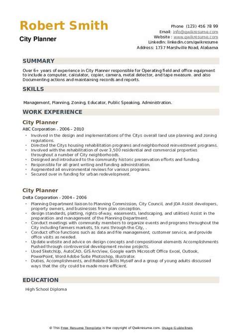 Mentioned is the way you can write town planner cv template. City Planner Resume Samples | QwikResume