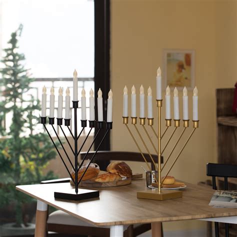 Nine Branch Electric Chabad Judaica Chanukah Menorah With Led Candle