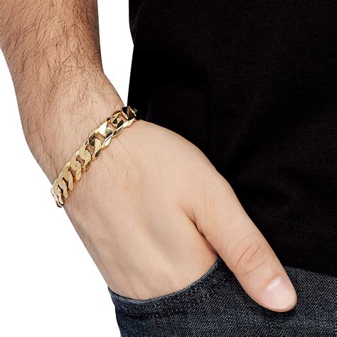 Mens Italian Made Solid Curb Link Chain Bracelet In 14k Gold 8 Ebay