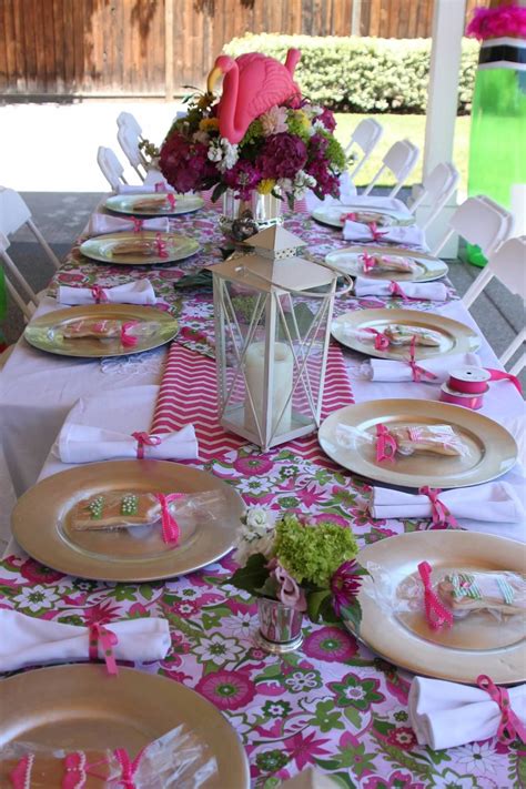Pink And Green Tablescape With Flamingo Centerpiece Flamingo
