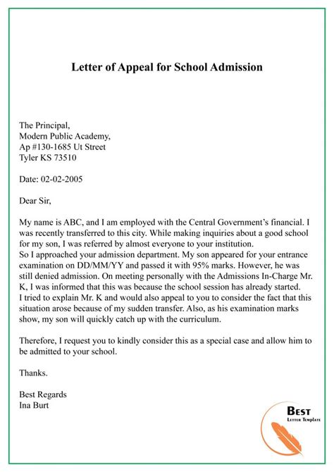 A Sample Of An Appeal Letter