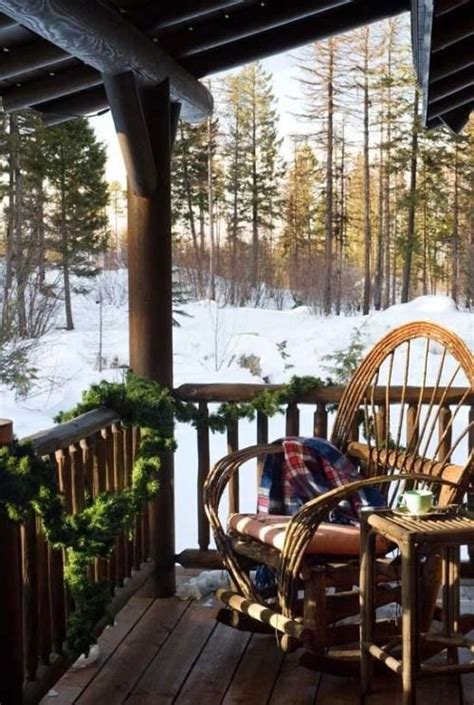 ˚montana Mountainside Log Home Porch In Wintertime Looks A Lot Like