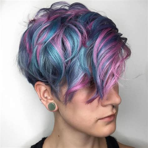 Pastel Blue Pixie With Pink Highlights Short Hair Styles Hair Color