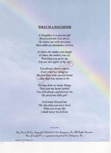 A stanza is the proper name for what is more commonly known as a verse. Five Stanza What Is A Daughter Poem shown on