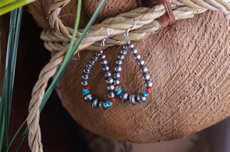 Navajo Pearl Earrings Native American Turquoise Jewelry Dakota Sky