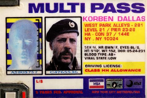 The Fifth Element 1997 Korben Dallas Bruce Willis Multi Pass