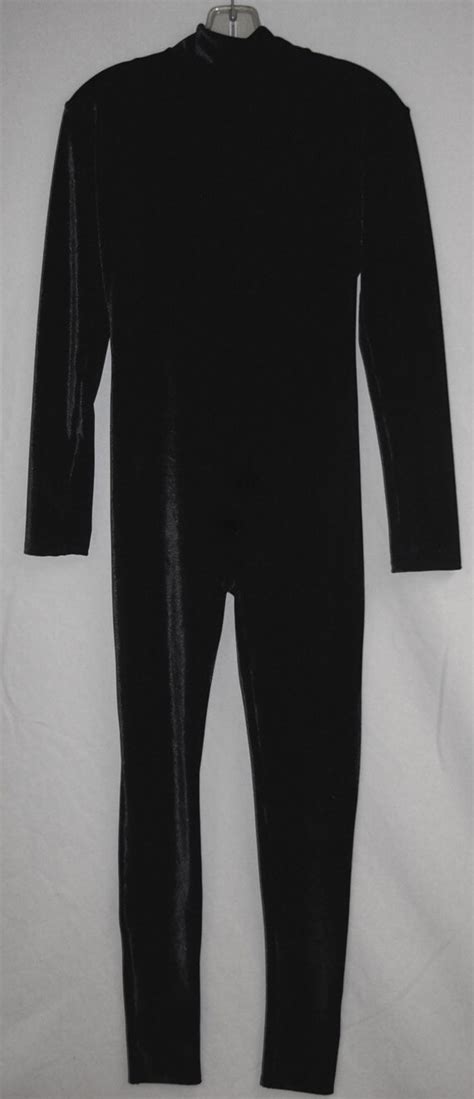 Black Velvet Stretch Knit Unitard Jumpsuit Catsuit By Ninacorrea