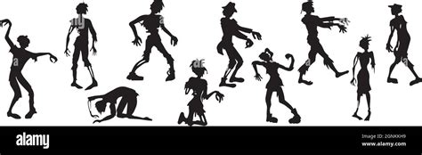 Set Of 10 Different Halloween Zombies On White Background Vector