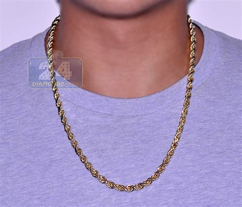 10k Yellow Gold Mens Hollow Rope Chain 5mm 24 Inches