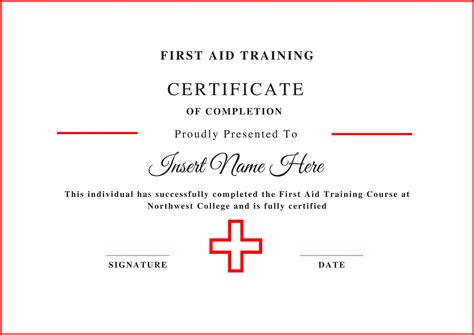 Editable Certificate Of Completion First Aid Training Certificate